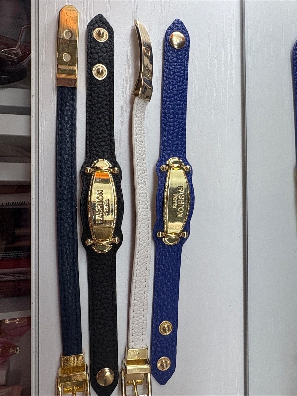 Fashion Collection Blue, Black & White Leather Bracelet Strap